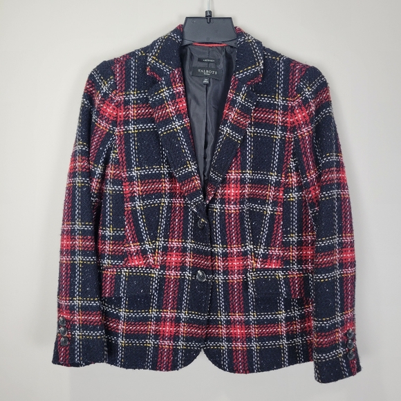 Talbots Aberdeen Blazer Jacket Womens 10P Petite Plaid Wool Blend Preppy - Picture 1 of 7